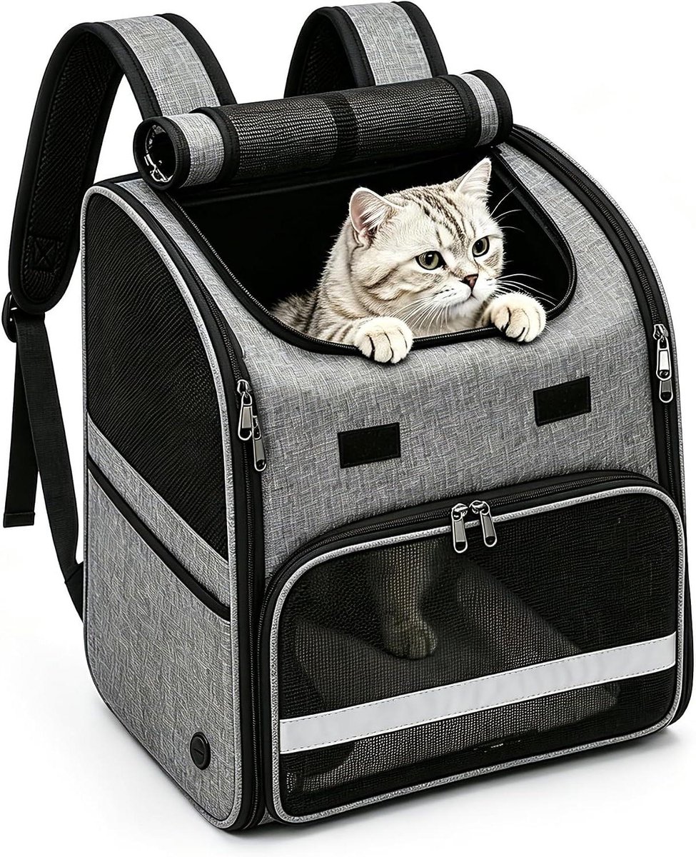 Kattenrugzak - Draagbare Hondentas - Reizen met Huisdier - Ademend Mesh Design - Tot 10 kg - Grijs