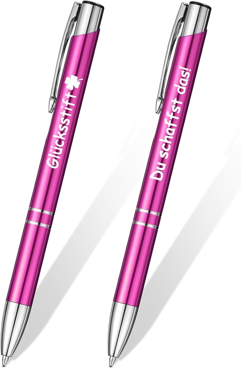 SnelShoppen - 2 Stuks Retractable Balpen met Gravure, Motivational Geluksbalpen, Metalen Geluksbrenger, Roze, Voor Leraren en Collega's, Inspirerende