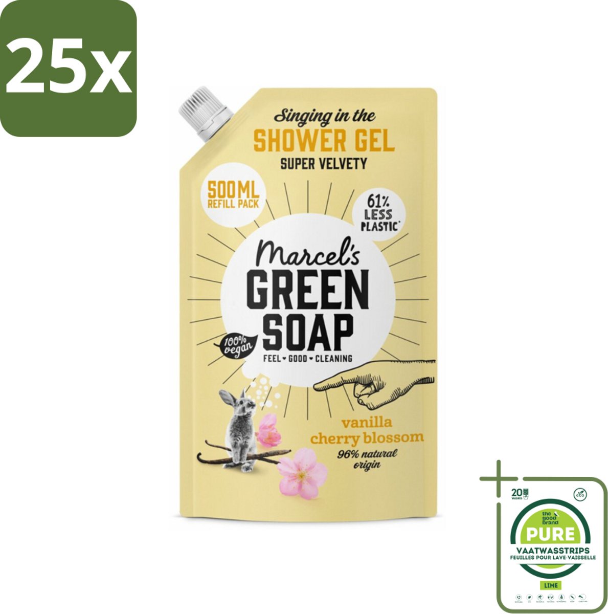 25 x Marcel's Green Soap - Shower Gel - Navulling - Vanille & Kersenbloesem - Krachtige werking - 500 ml - Grootverpakking - Douchegel - Navulverpakking - Biologische Douchegel - Vegan Douchegel - Natuurlijke Ingrediënten