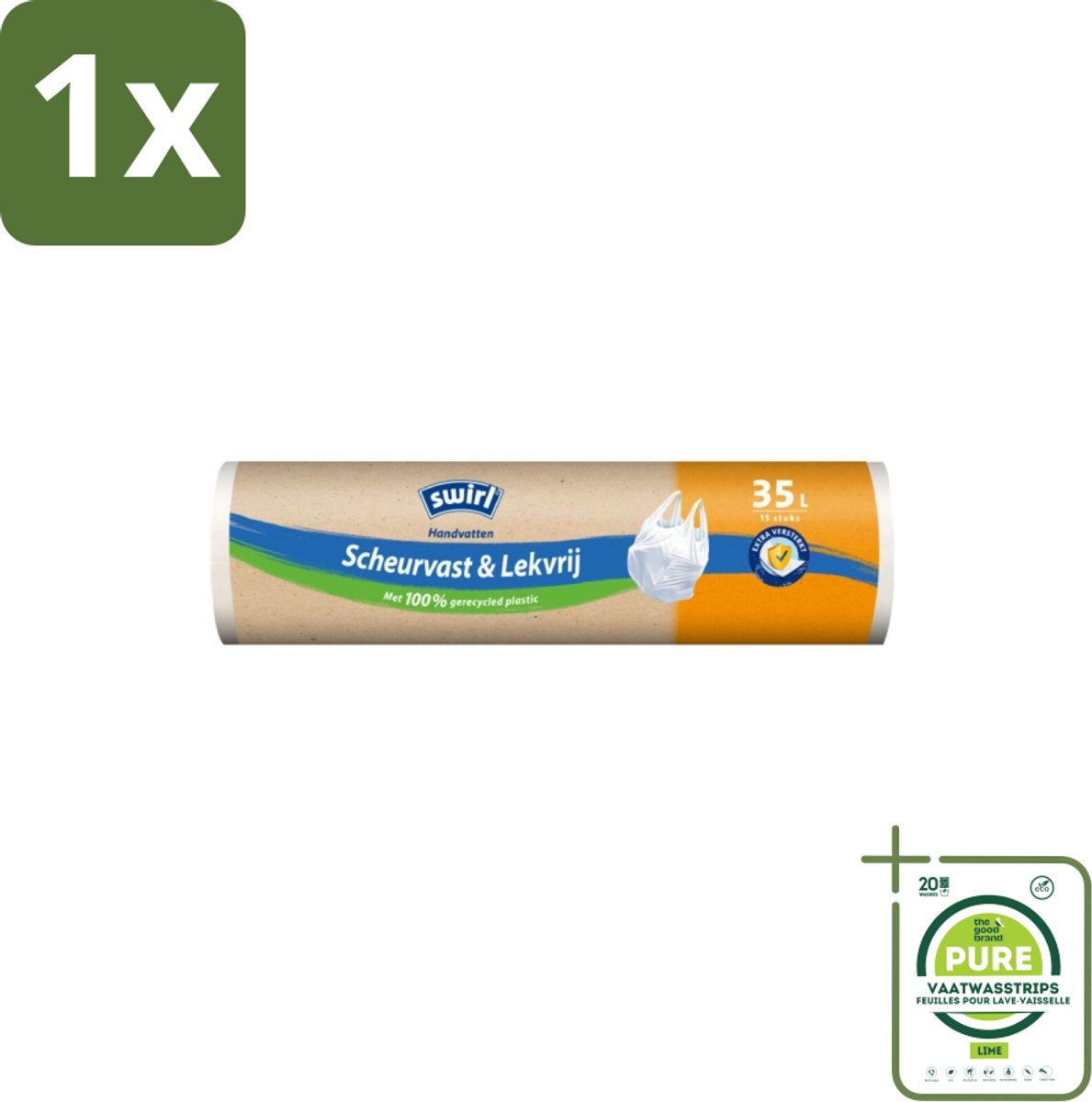 1 x Swirl – Vuilniszakken – 35 L – Handvatten – 15 zakken - Afvalzakken - Scheurvast - Lekvrij - Handvatten - Keukenafval