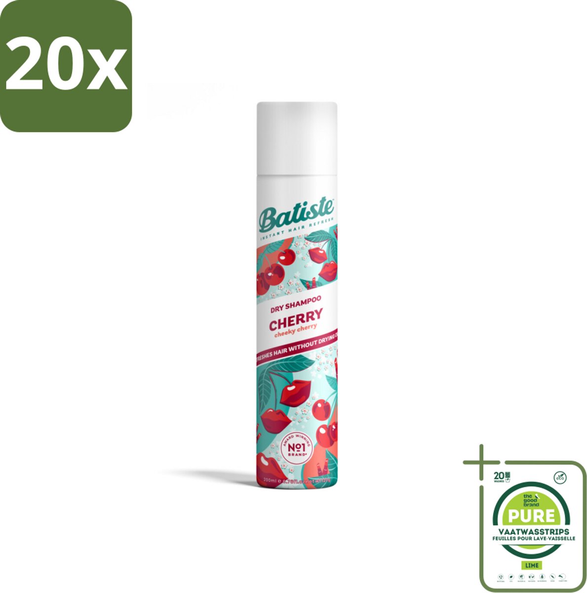 20 x Batiste - Cherry - Droogshampoo - Kersenbloesem Geur - Verfrist en Geeft Volume - 200ml - Grootverpakking - Droogshampoo - Cherry Geur - Haar Opfrissen - Volume Shampoo - Fris Haar