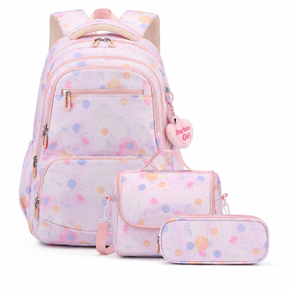 VHV Schoolrugzak Meisjes - 3-delige Schooltassenset 28 L met Lunchset en Etui - Roze - Voor School en Reizen