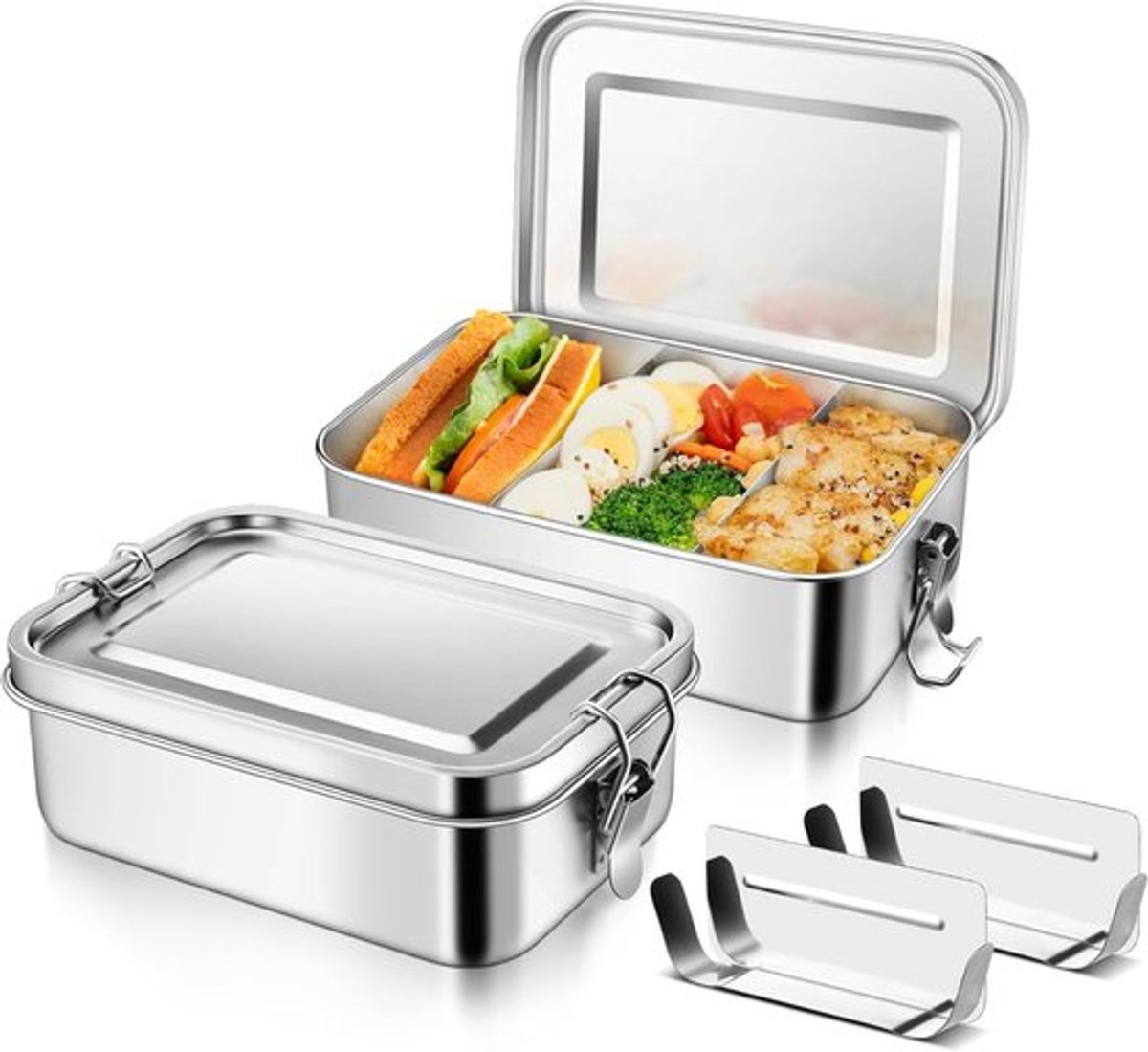 Brooddoos met Compartimenten, Set van 2 - Ruimtebesparend en Stijlvol Ontwerp voor Vers Brood en Snacks (2.850 ml)