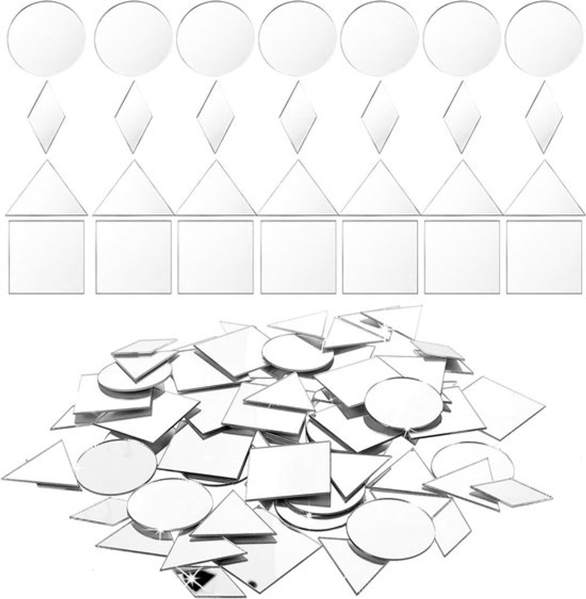 120 stuks mini wandspiegelstickers, zelfklevende decoratieve spiegels voor DIY ambachten, rond, driehoekig en vierkant