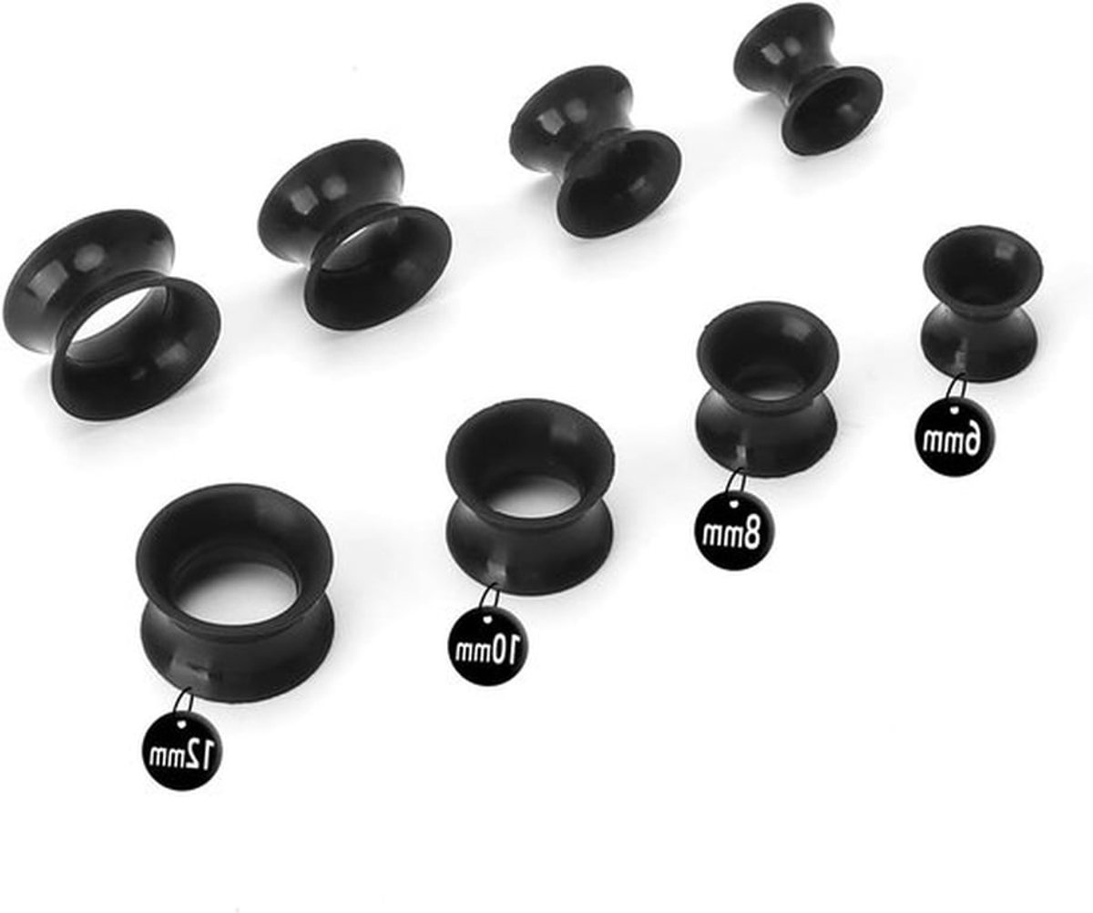 Siliconen Oorbellen Tunnels 6 mm/8 mm/10 mm/12 mm, Zacht en Comfortabel, Bacteriewerend, Oor Expander en Stretcher, Dubbel Geflared