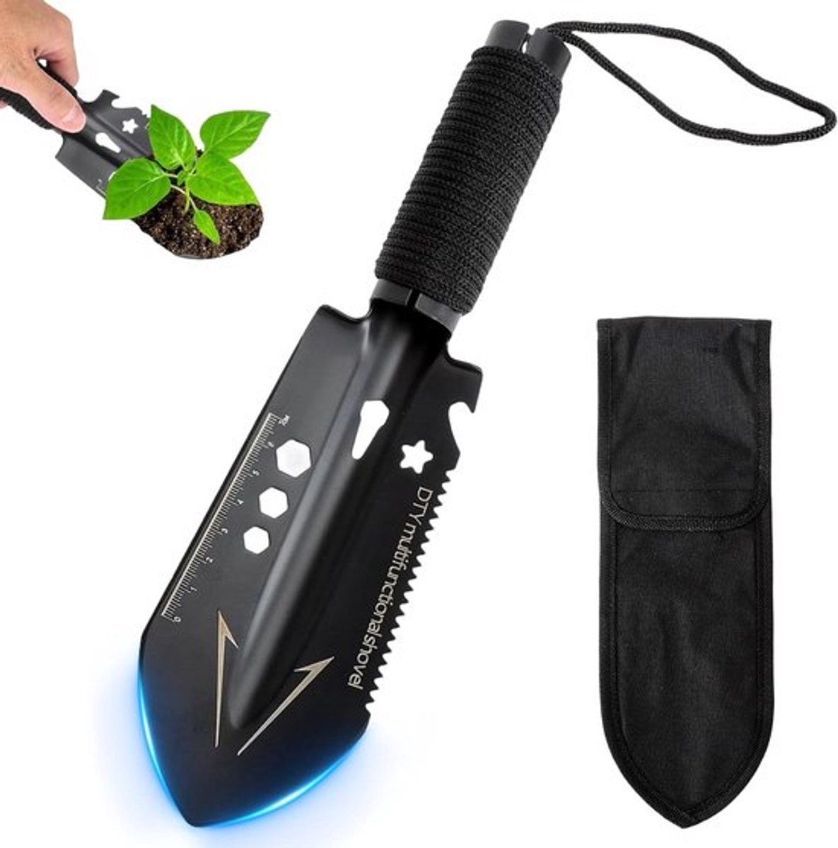 Ultralichtgewicht 9-in-1 tuinschep – veelzijdig kampeeraccessoire met draagtas voor tuinieren, strandwandelingen en survivalactiviteiten