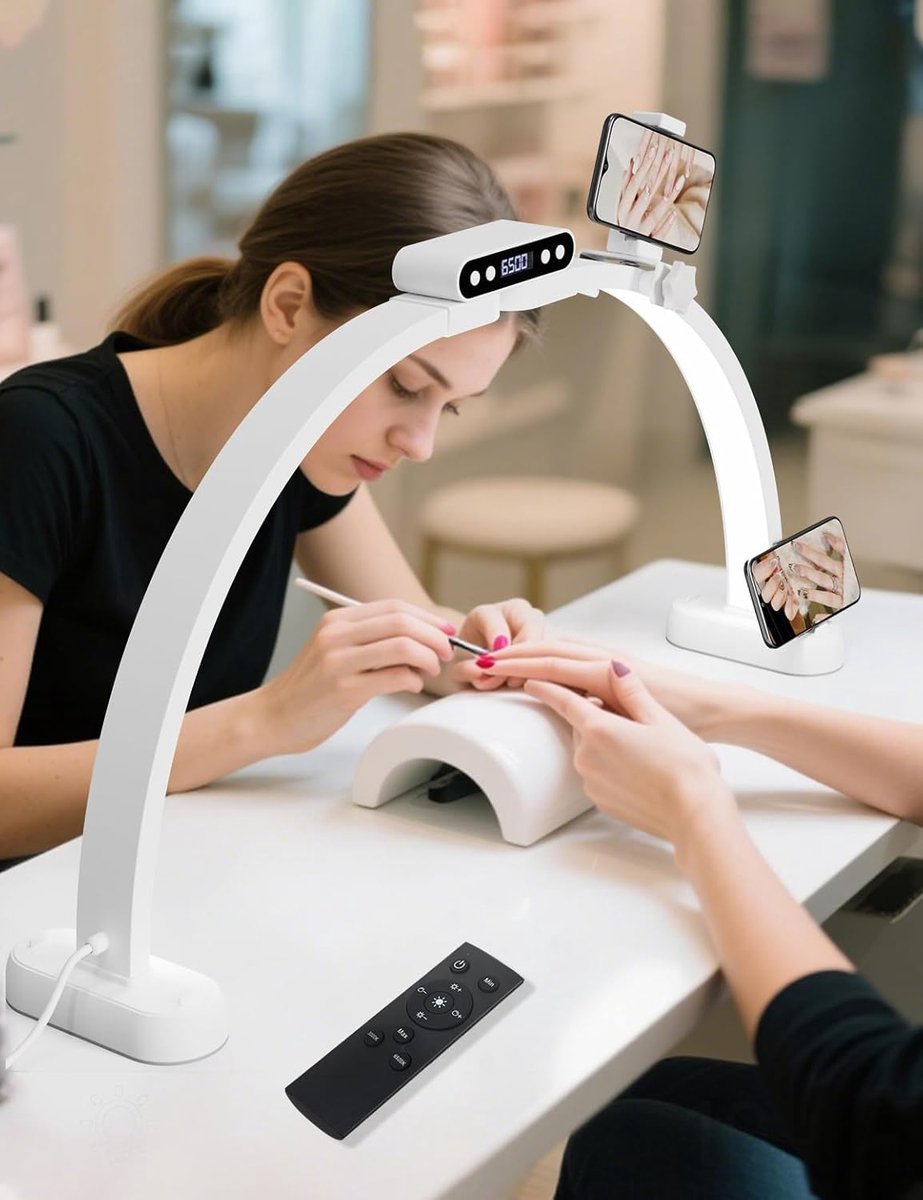 SnelShoppen - Halve Maan Lamp Nagels 35 W met Afstandsbediening en Display, Dimbare Nageltafel 3000 K-6500 K met Telefoonhouder, Inklapbaar voor Nagel