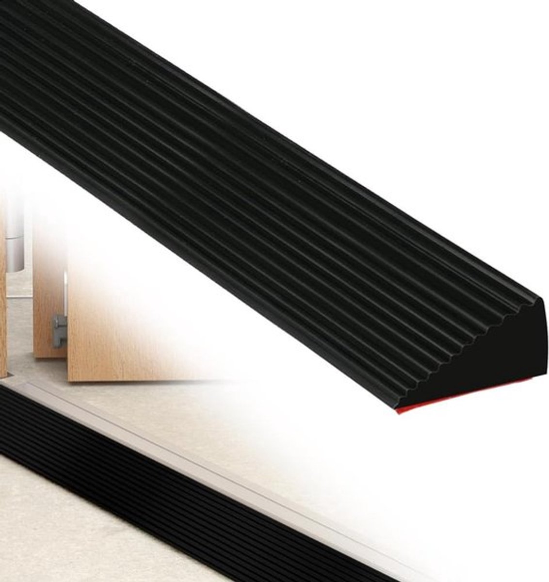 Drempelhelling Zwart 5.5 x 1.5 x 100 cm, Zelfklevende Silicone Drempel voor Vloerovergangen, Antislip Drempelhelling voor Rolstoel en Robotstofzuiger