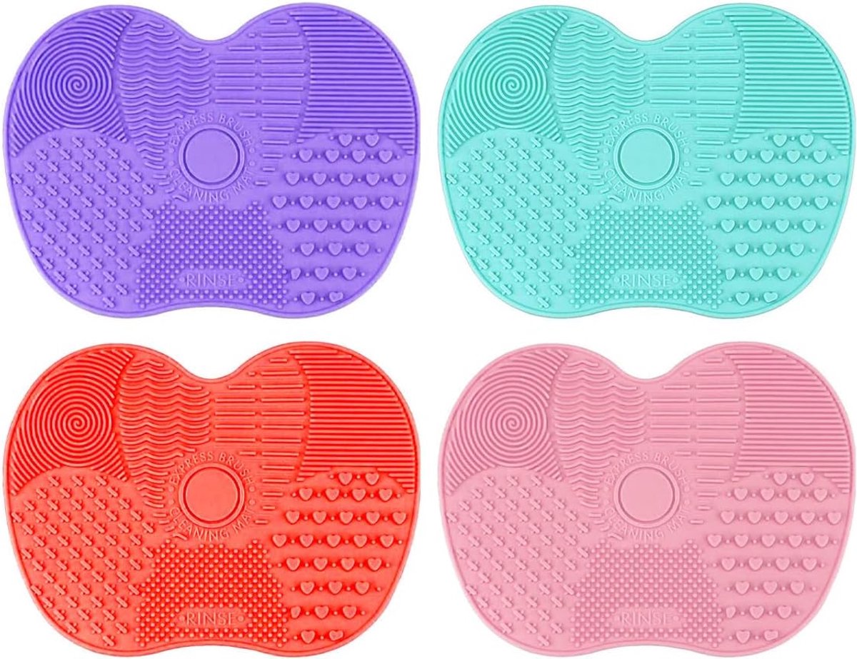 SnelShoppen - Silicone Make-up Borstel Reinigingsmat - Sterke Hechting, Draagbare Reinigingsmat voor Make-up Borstels, 4 Stuks in Roze, Rood, Paars en