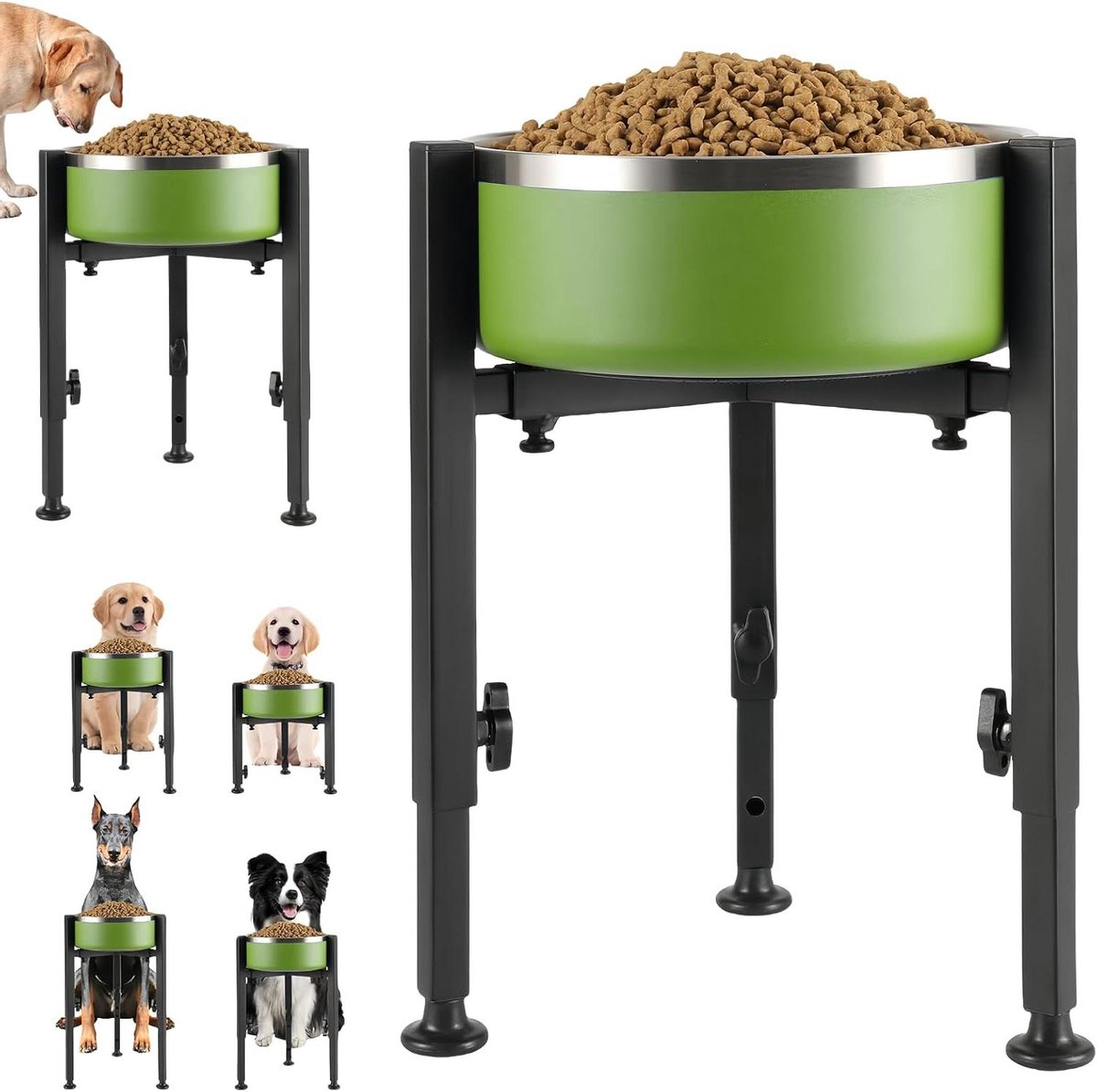 Hondenbak Standaard - Verhoogde Voerbak - Comfortabel Eten - In Hoogte Verstelbaar - Max 37 cm Hoog - Zwart
