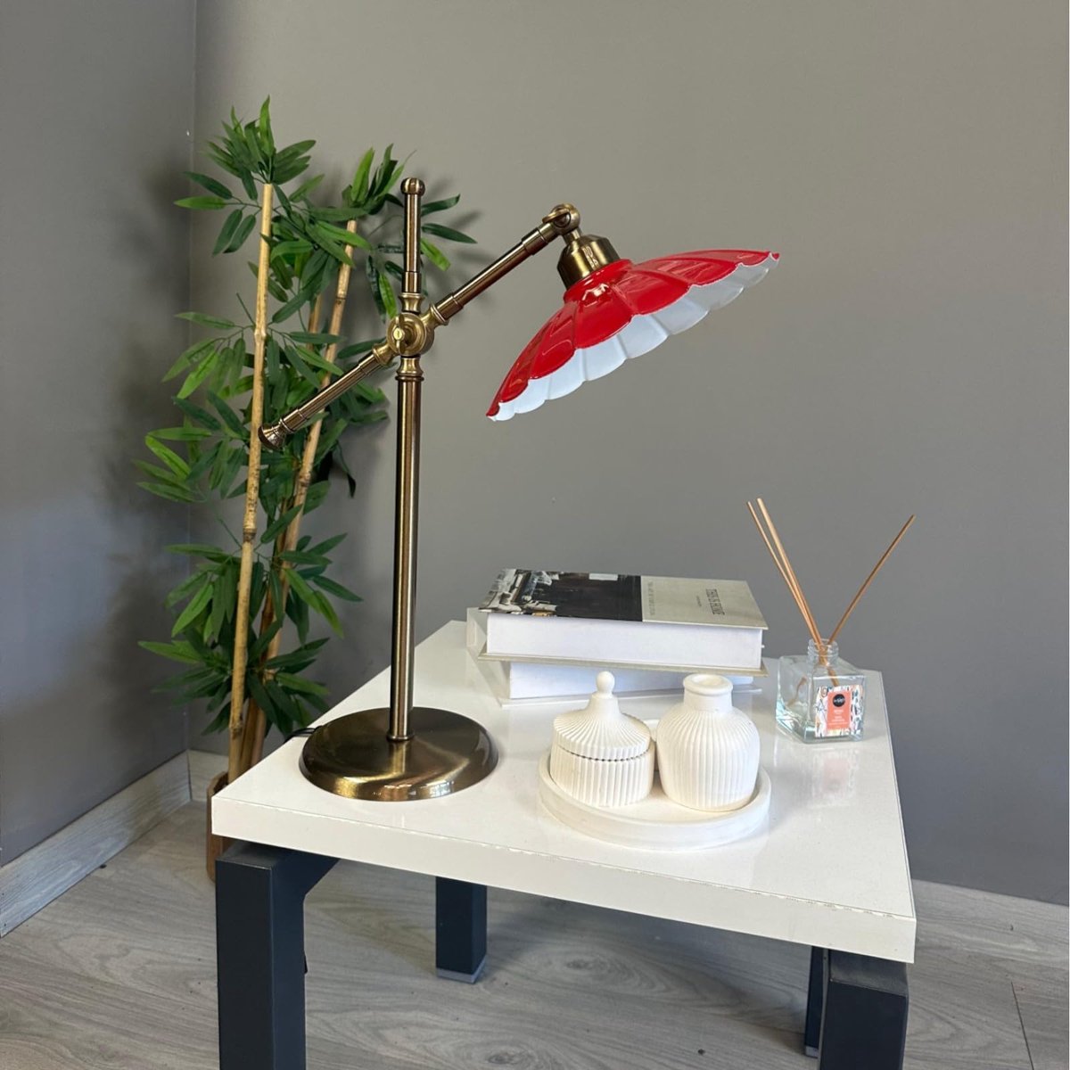 Bamyum Risso retro tafellamp met kabel, nachtlamp, woonkamer, vintage tafellamp rood