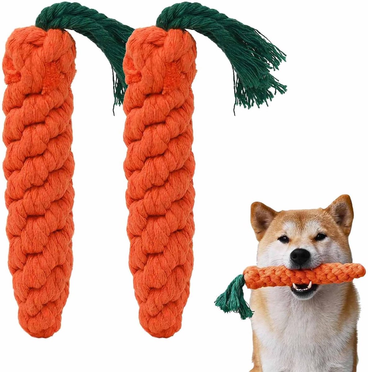 SnelShoppen – 2 Stuks Honden Speelgoed Wortel Kauwspeelgoed voor Puppy’s, Tandverzorging, Interactief Speelgoed, Katoen Gevlochten, Geschikt voor Klei