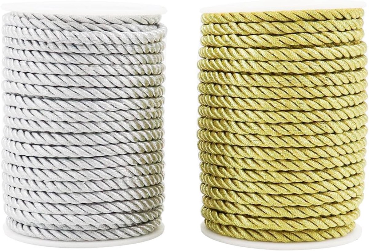 SnelShoppen - 2PCS 6mm Decoratieve Gedraaide Koord 3 Laags Polyester Touw Draad voor DIY Creatieve Projecten, Kleurvast, 20m Lang