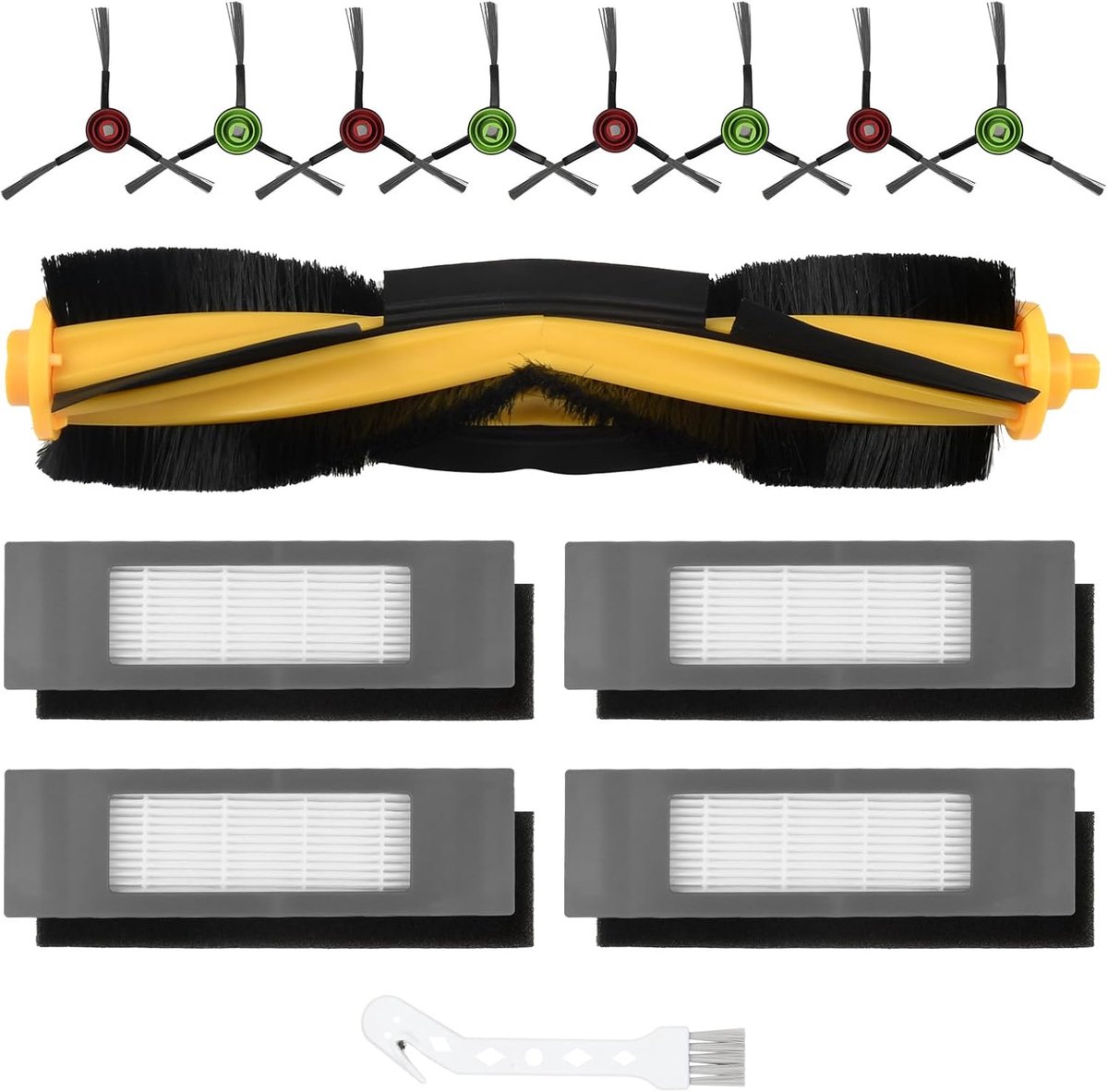 SnelShoppen - Accessoireset 14 stuks voor robotstofzuiger, inclusief 1 hoofdborstel, 4 filters, 8 zijborstels, compatibel met meerdere modellen
