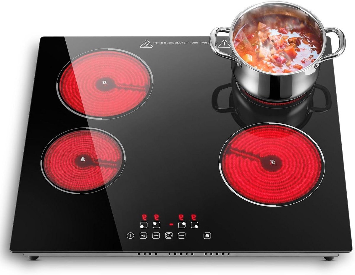 Keramische kookplaat - Inbouw fornuis - Dagelijks koken - 4 kookzones - 60 cm - Zwart