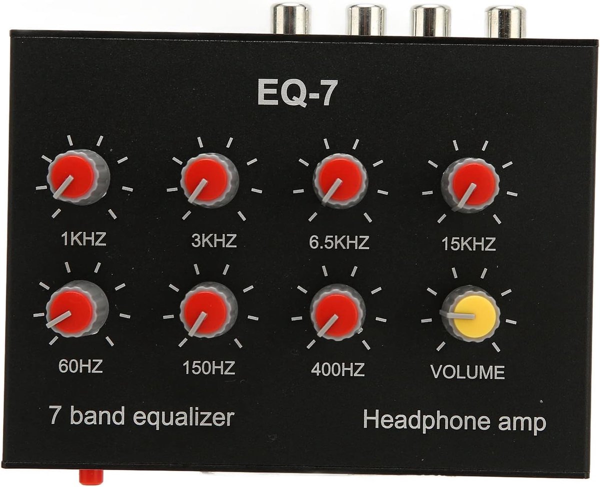 SnelShoppen - 7-band geluids equalizer, digitale equalizer voor auto met hoge basinstelling, 3.5mm aansluiting, 60-400Hz, 1-15kHz, DC 5V - 12V