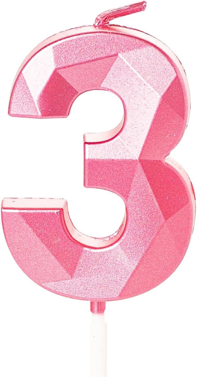 SnelShoppen - 3e Verjaardagskaarsen, Roze Nummer 3 Happy Birthday Kaarsen, Taartdecoraties voor Jongens en Meisjes, Verjaardagsfeest, Bruiloft, 12 cm