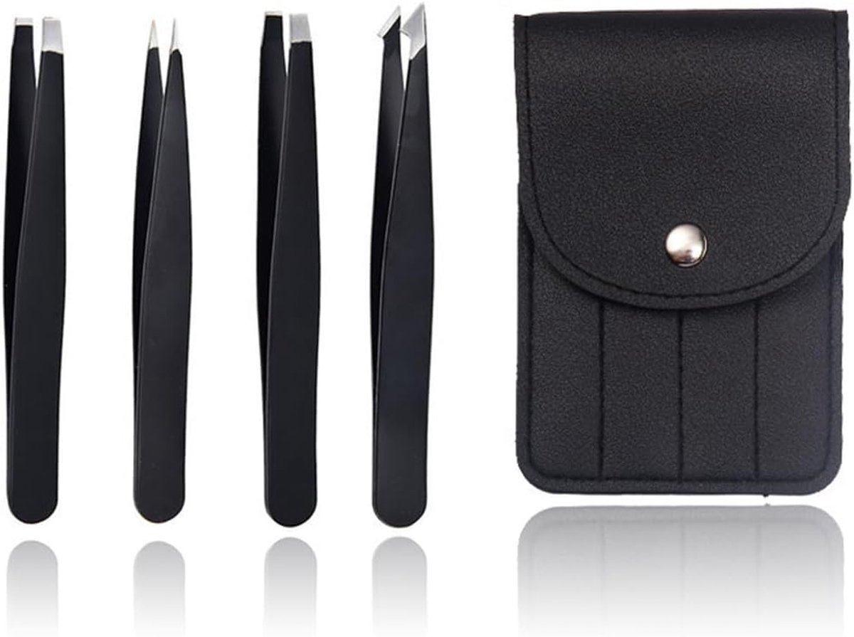 Set of 4 Stainless Steel Tweezers, Eyebrow Tweezers, Straight Angled Tip, Tweezers, Split Tip, Pointed Tweezers - ShopVlot