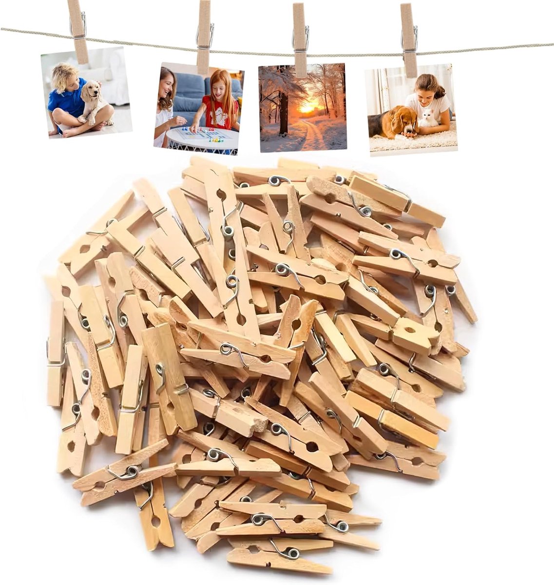 SnelShoppen - 100 Stuks Houten Wasknijpers 25mm Natuurlijke Hout Mini Kledingknijpers voor Decoraties en Foto's Eco-Vriendelijk voor DIY Foto's, Colla