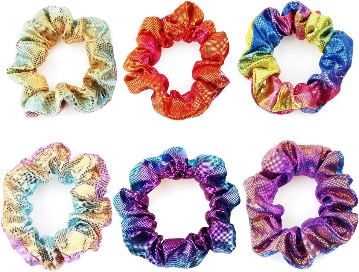 6 Pieces Colour Gradient Hair Bobbles, Elastic Hair Band Accessories, Shiny Metal Hair Bobbles, Colourful Mermaid - ShopVlot