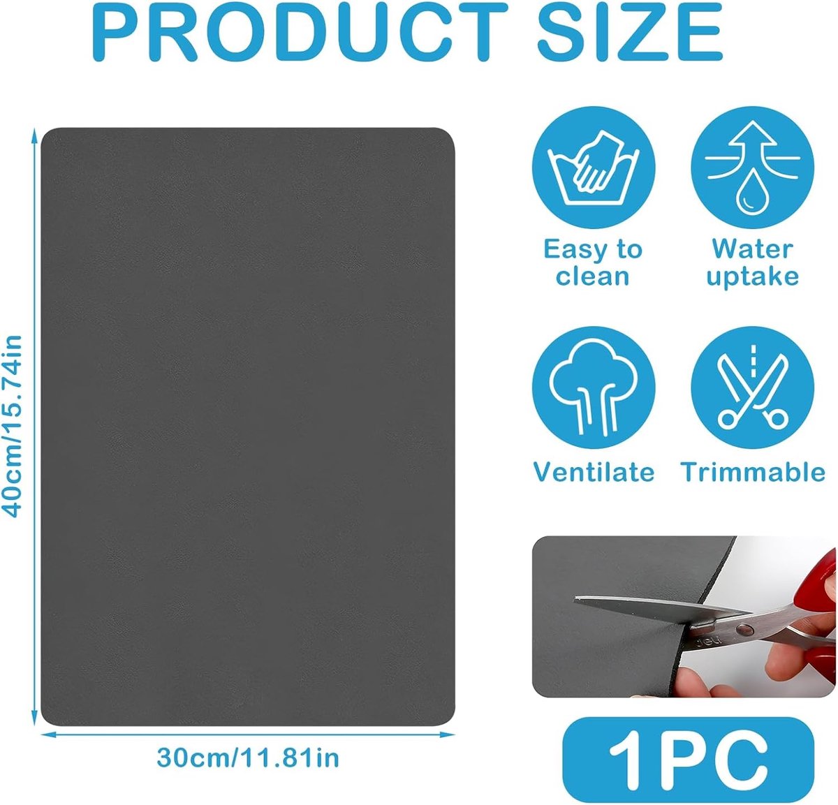 SnelShoppen - Diatom Drainmat Keukenaccessoires 40 x 30 cm, Absorberend en Antislip, Ideaal voor Keuken, Gootsteen, Koffiezetapparaat, Donkergrijs