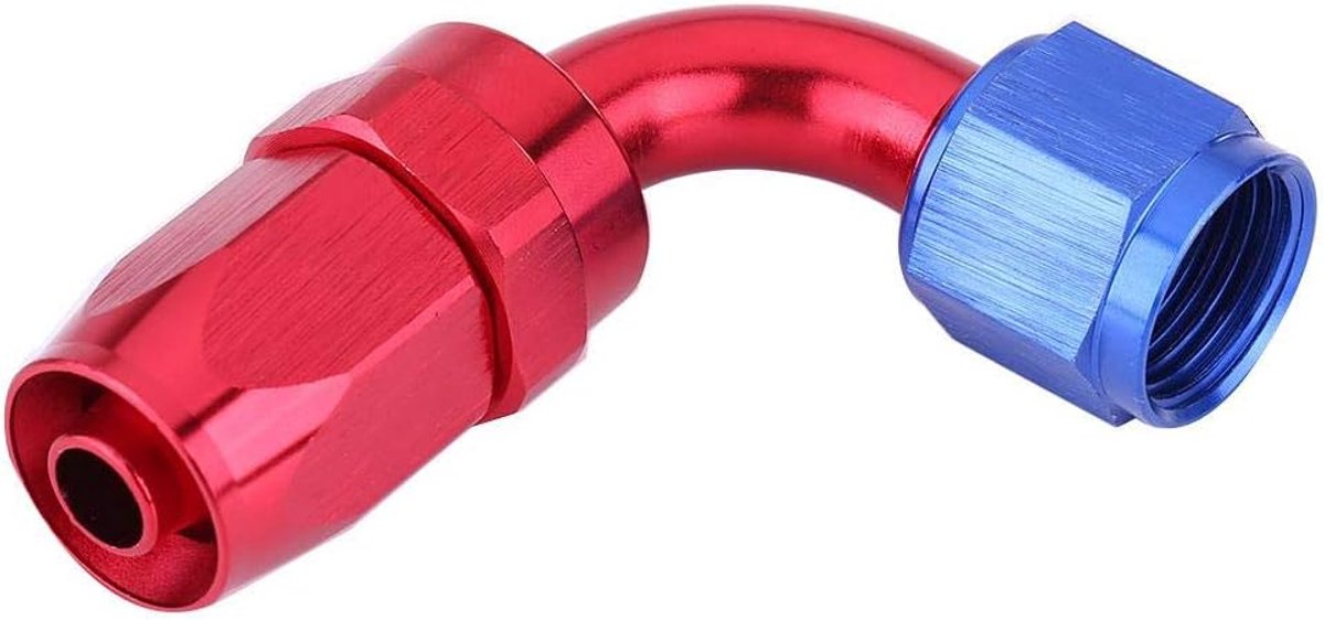 SnelShoppen - AN10 Brandstofslang Aansluiting, Slang Eind, Draai Verbinding, Oliekoeler, Adapter, Aluminium Legering, Blauw en Rood, Geanodiseerd, 90