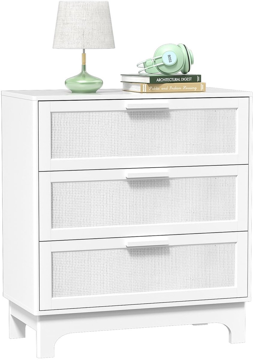 SnelShoppen - Borstkast wit met 3 laden, 80 cm brede ladekast en dressoir, ruime opbergruimte, commodekast voor slaapkamer, woonkamer, organizer voor