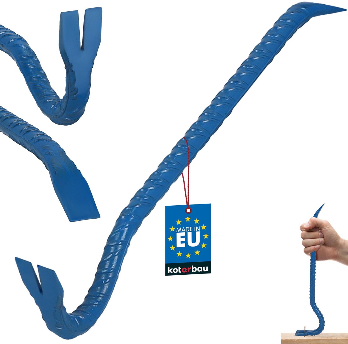 KOTARBAU® Koevoet - Breekijzer - Breekstang 40 cm - Breekijzer met Spijkertrekker - Dubbelzijdig - Poedergecoat Staal - Blauw