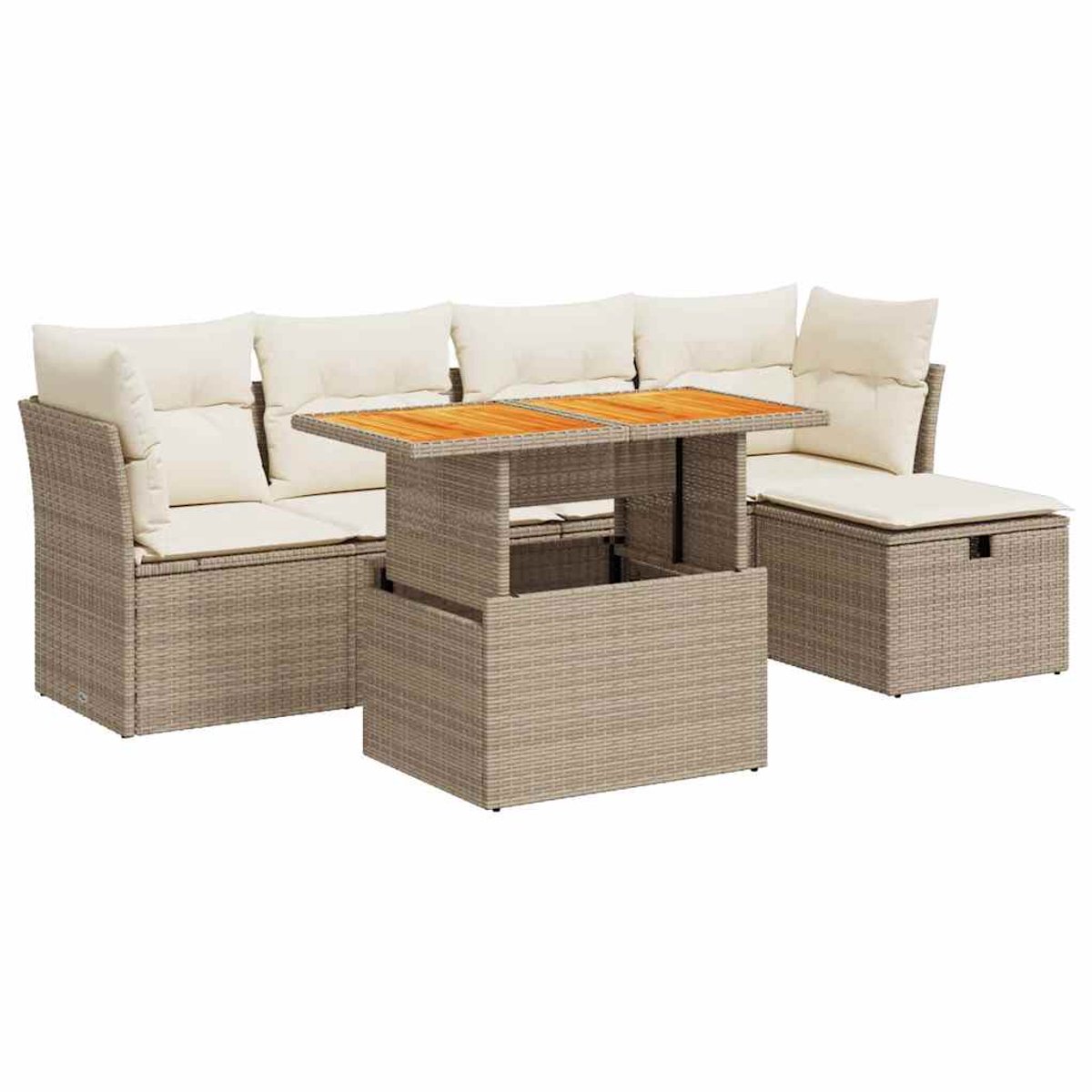 vidaXL 6-delige - Loungeset - met - kussens - poly - rattan - acacia - beige zwart
