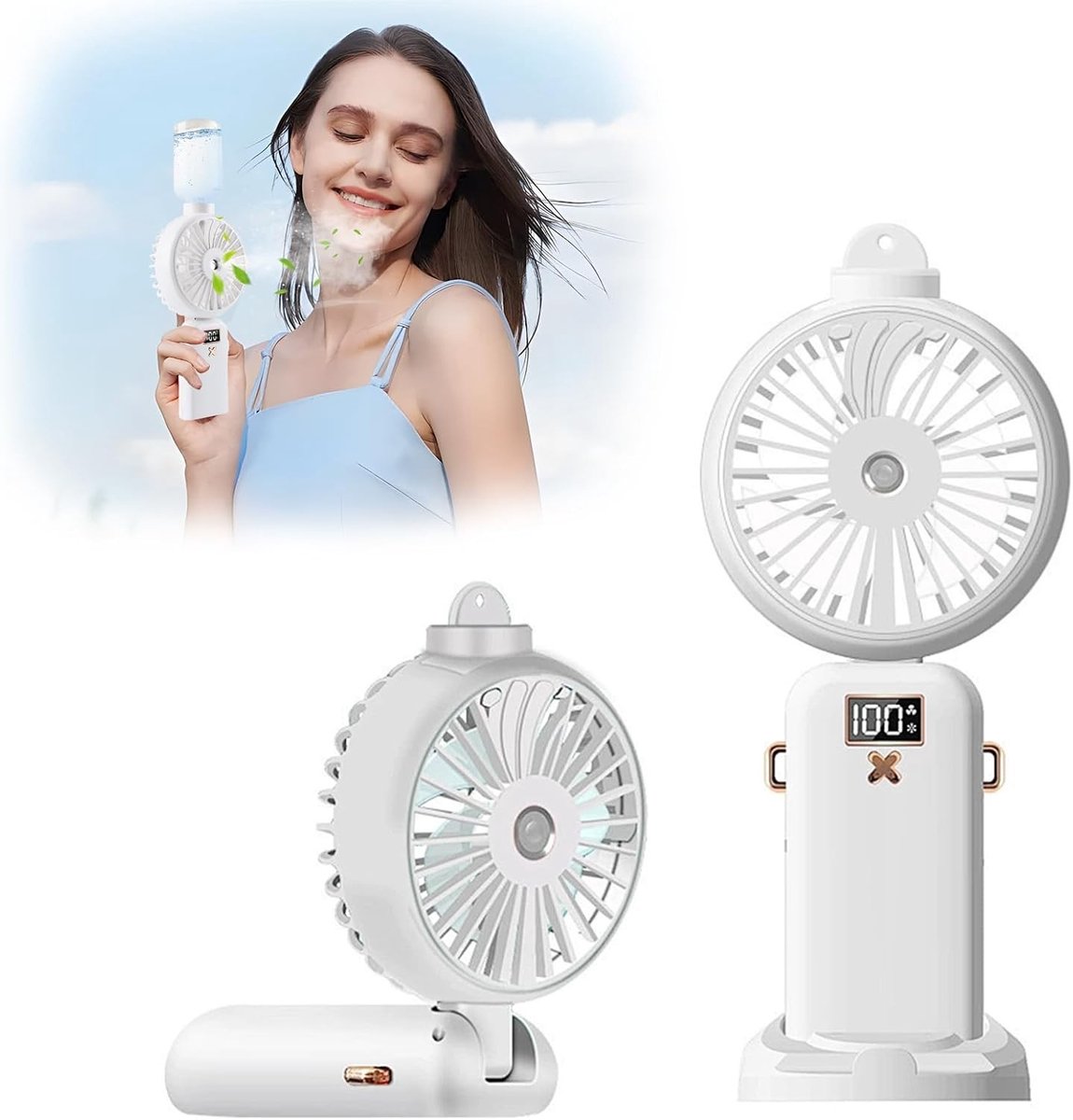 Handventilator met Waterkoeling - Wit - Mini - 5000 mAh batterij - Voor Binnen en Buiten