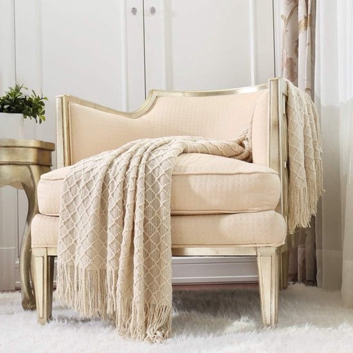 Zachte en Warme Dekens voor Sofa en Bed - Lichtgewicht en Comfortabel voor Lente en Zomer (50"x60" Beige/Ivory)