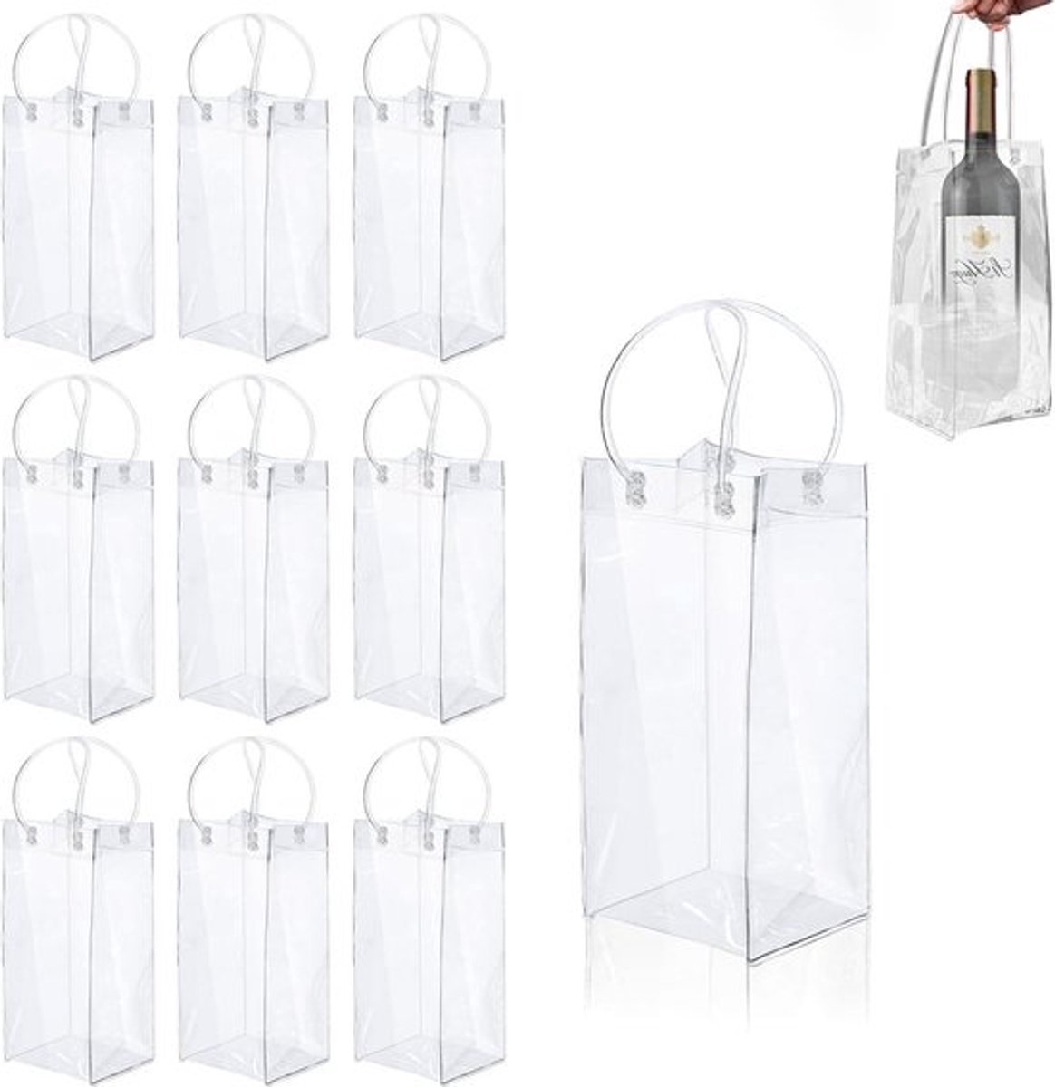 Pack van 10 Flessenkoelers - Transparante IJszakken voor Champagne, Bier en Wijn - Draagbare Koelers voor Buiten met Handvat