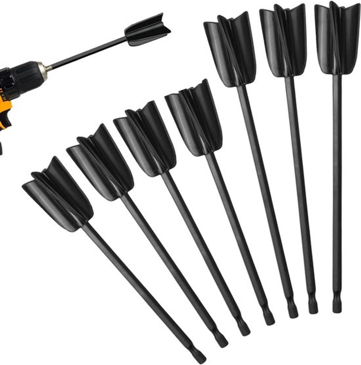 Set van 7 Herbruikbare Verf Mixers, Epoxy Haring Peddels voor Verf, Lakken en Dyes - Zwart