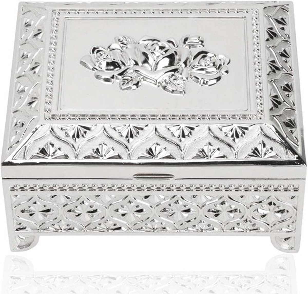 Sierlijke metalen sieradenbox met rozenpatroon voor het opbergen van oorbellen, kettingen en ringen - Perfecte schatkist voor vrouwen en meisjes