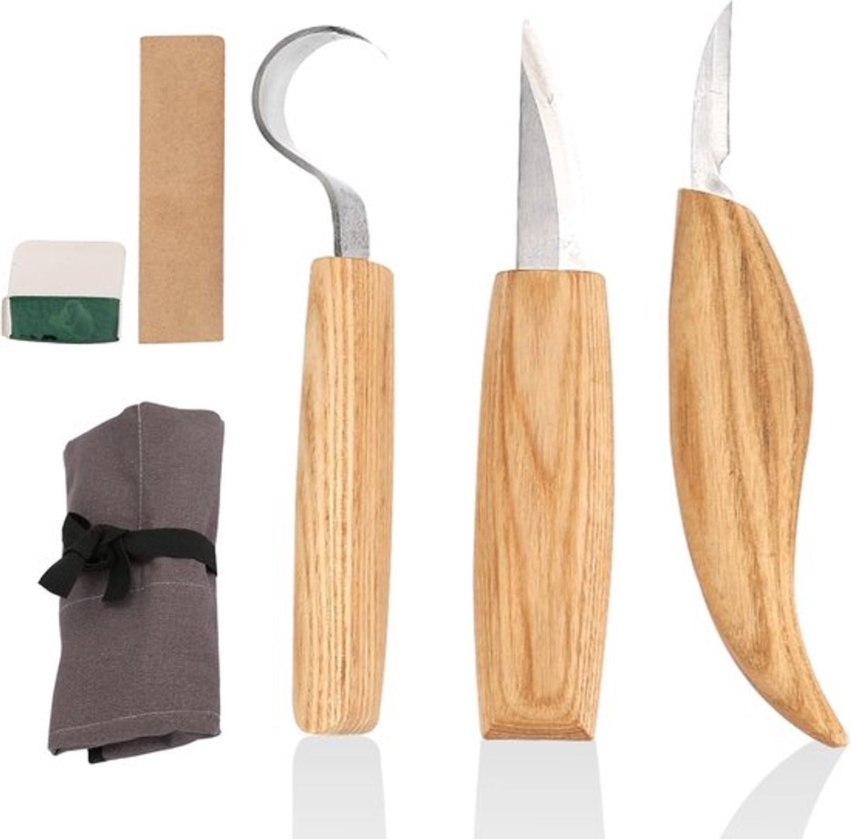 6-in-1 Houten Manganese Stalen Snijmessen Set voor Beginners en Professionals, Ideaal voor Houtbewerking en Steen Slijpen