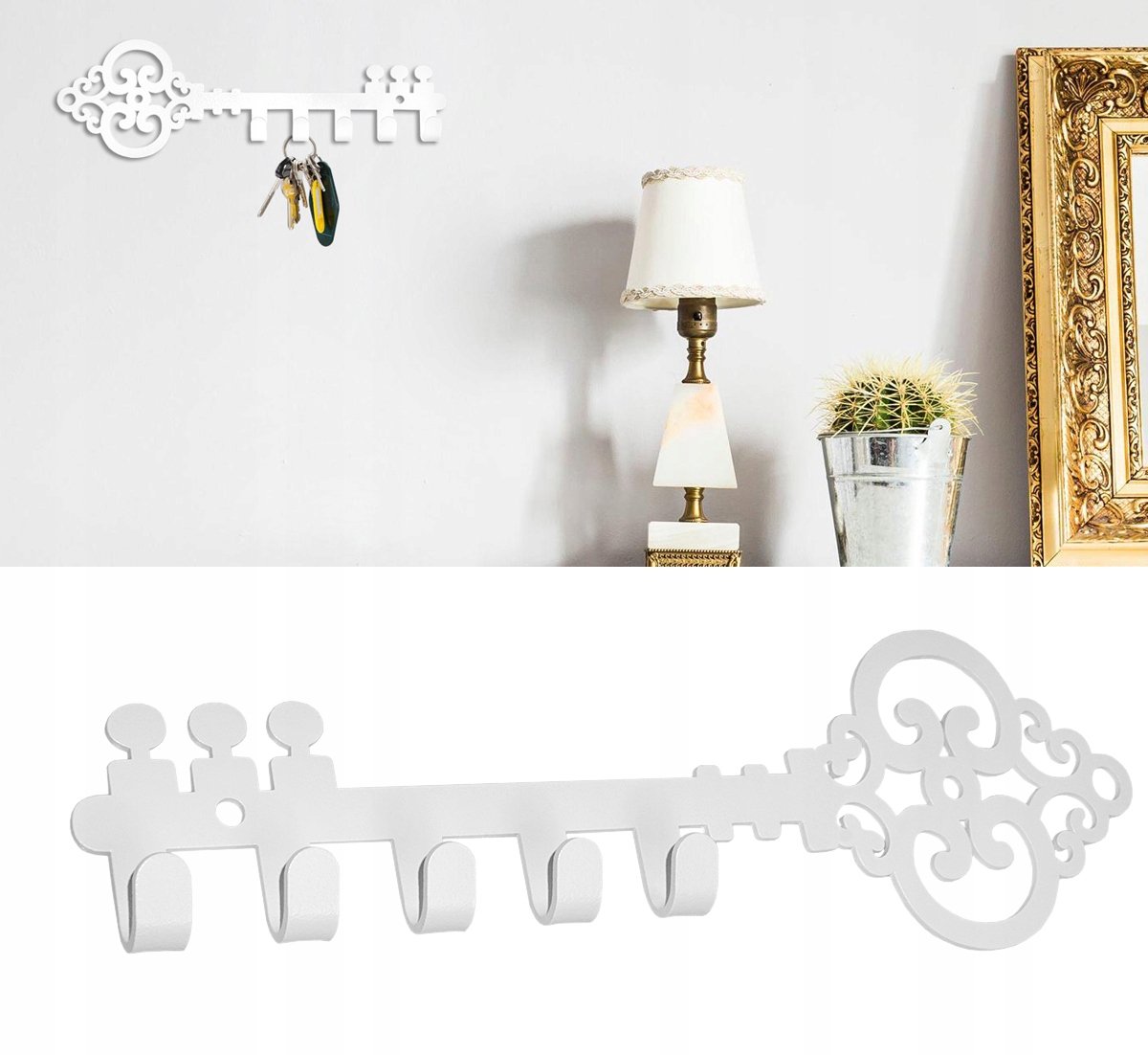 Sleutel- en kleerhanger, wit, 5 haken
