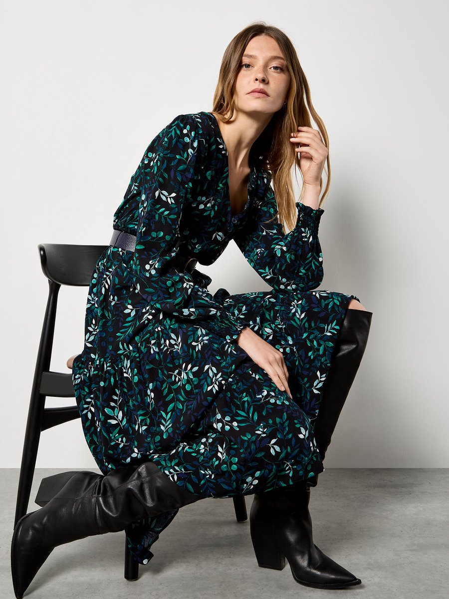 Eucalyptus Leaf Print Maxi Dress