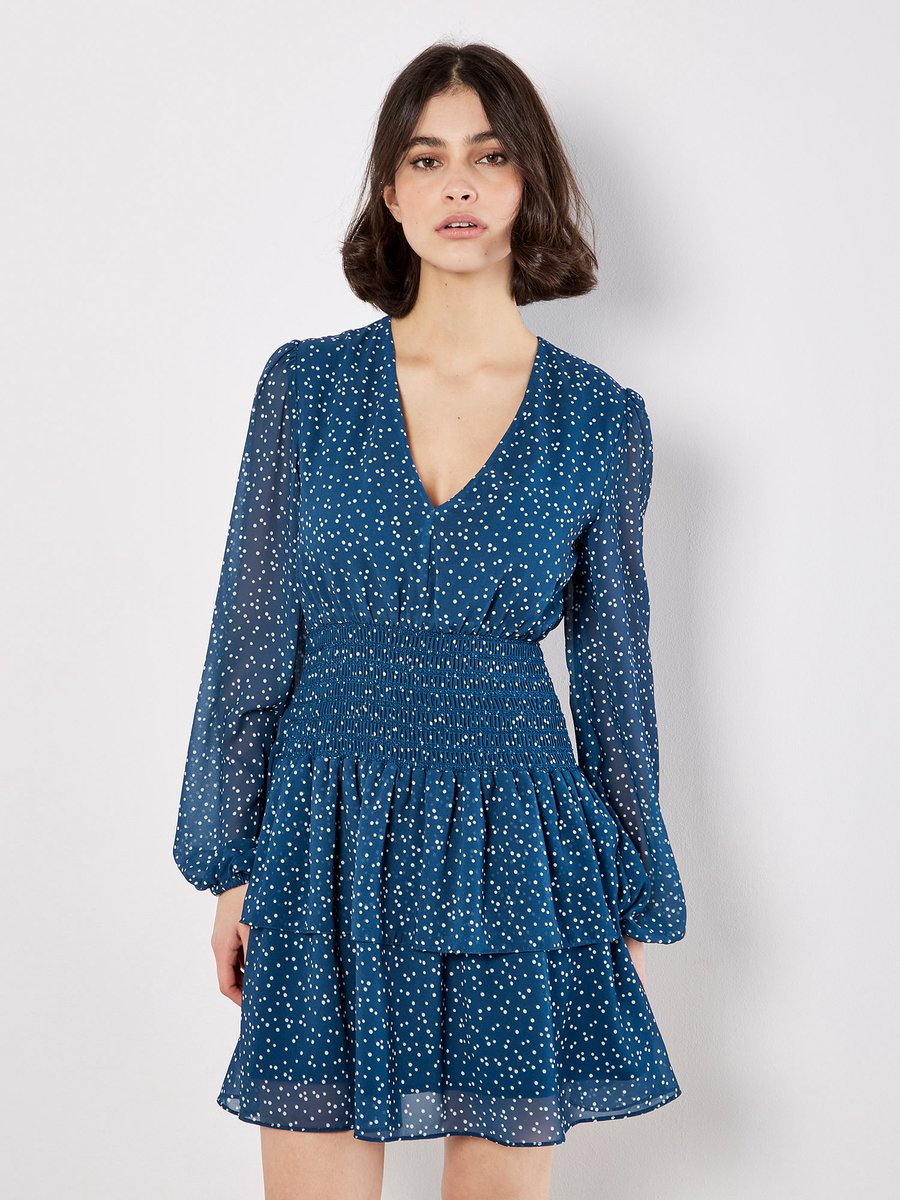 Mini-jurk van chiffon met stippenprint