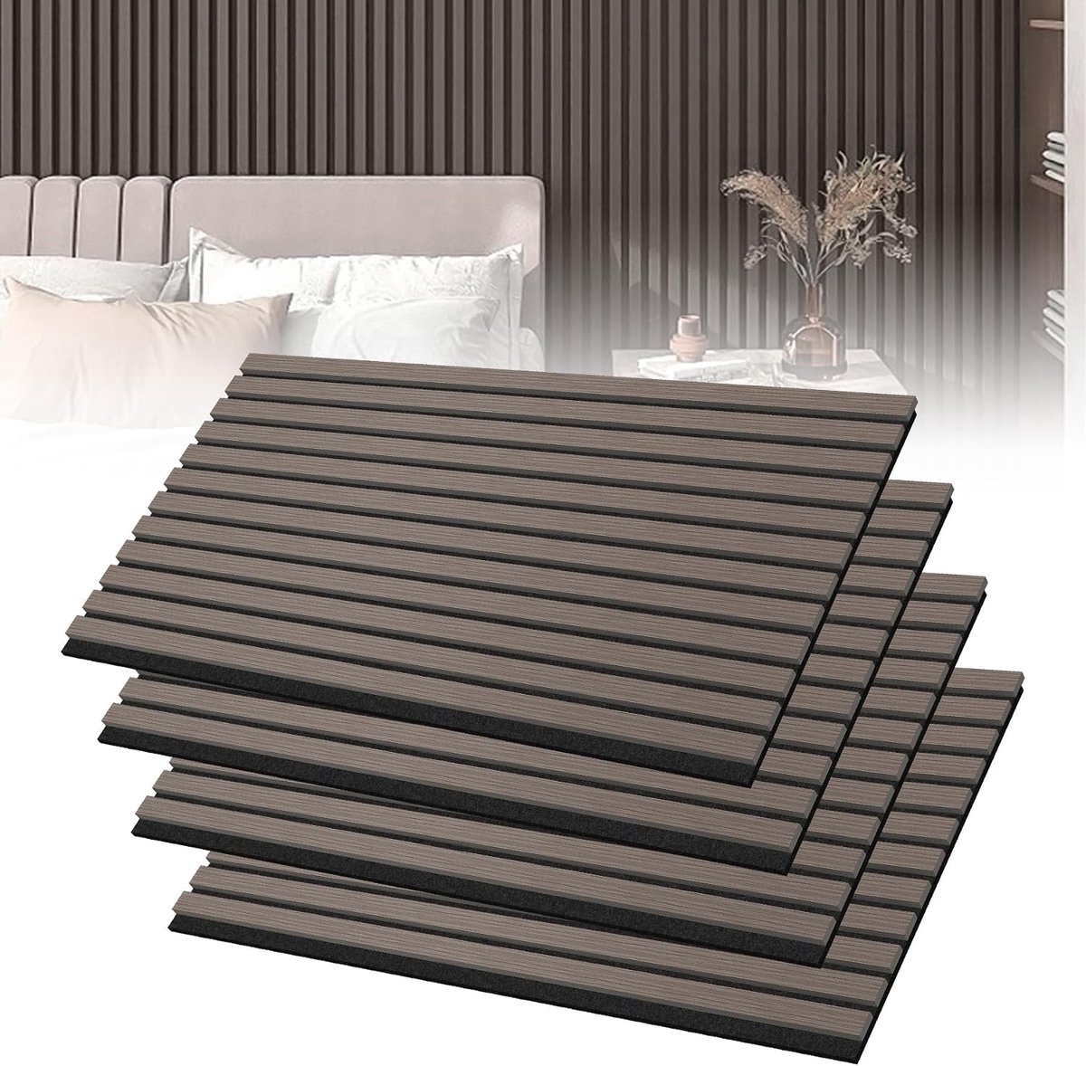 Akoestische panelen - set van 4 - houtfineer - akoestische wandpanelen - 120 x 60 cm - wandbekleding - op maat te snijden - lamellenbekleding - houten akoestische platen voor woonkamer - studio - kantoor
