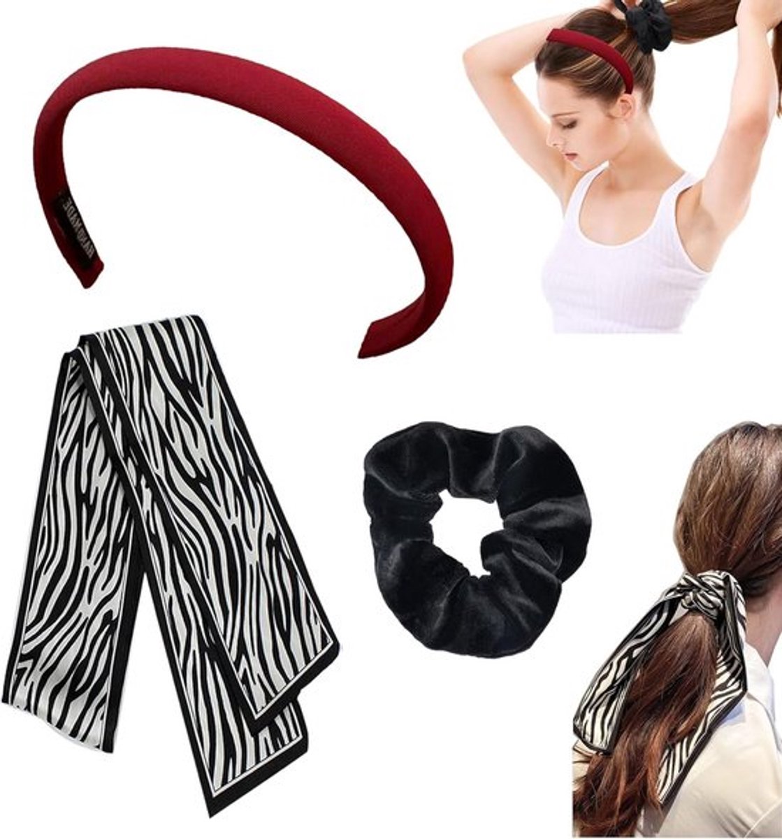 Set van 3 Elastische Haarbanden voor Dames en Meisjes - Retro Flockstijl voor Dagelijks Gebruik en Feestjes