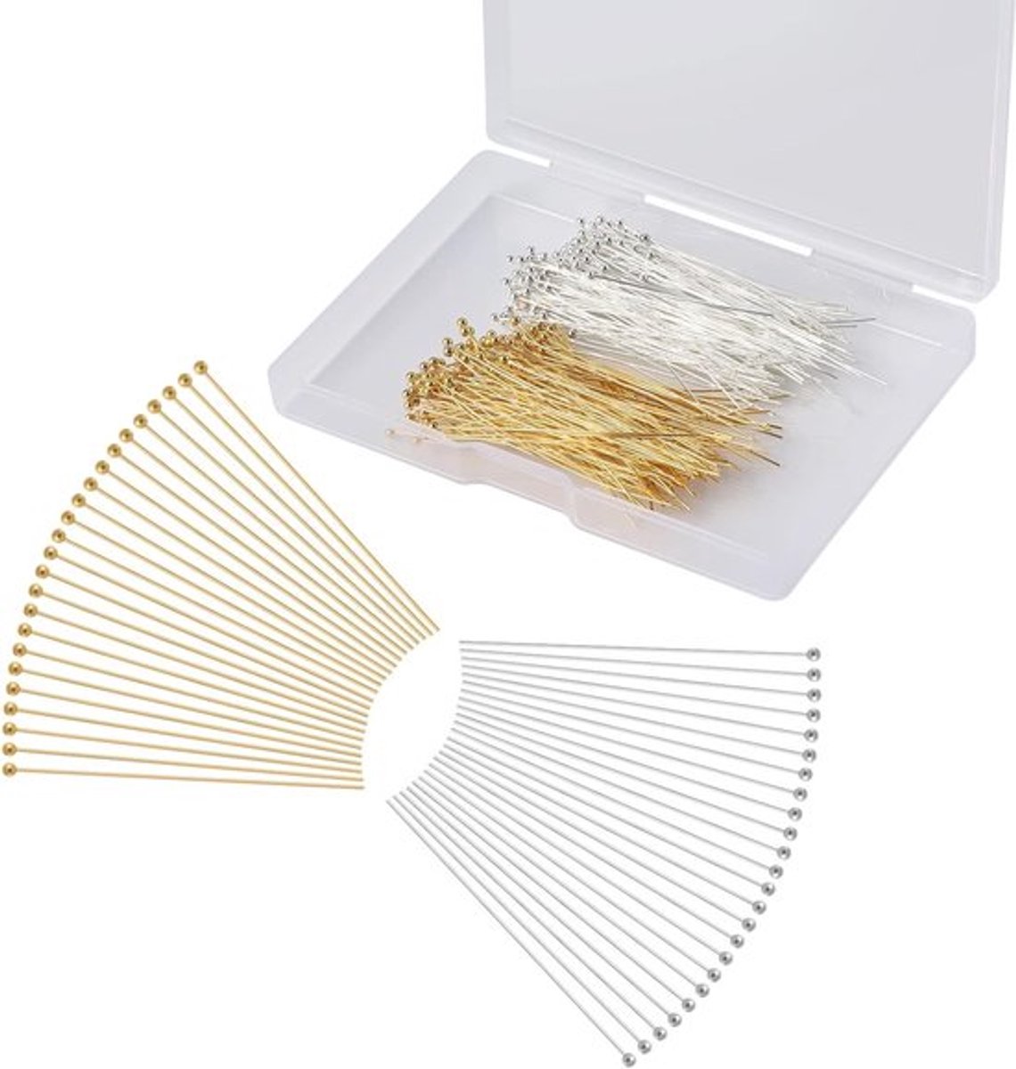300 Stuks Lange Rechtse Kopspelden voor Sieraden Maken - 5 cm Zilveren en Gouden Spelden voor DIY Oorbellen, Armbanden en Kettingen