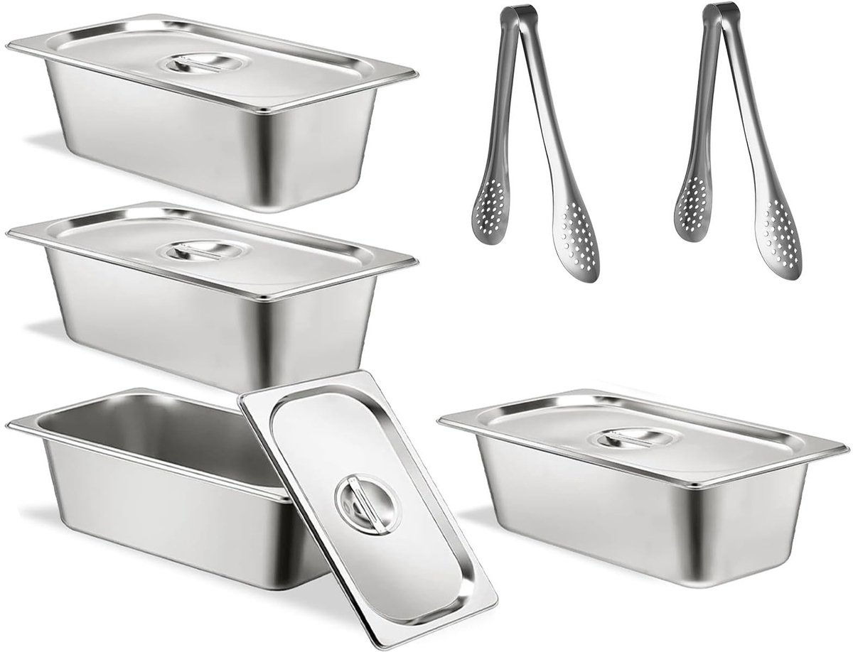 Solidchoice - Stainless Steel Breading Set 4-Delig - GN Container 1/3 met Deksel - Perfect voor Vlees en Vis