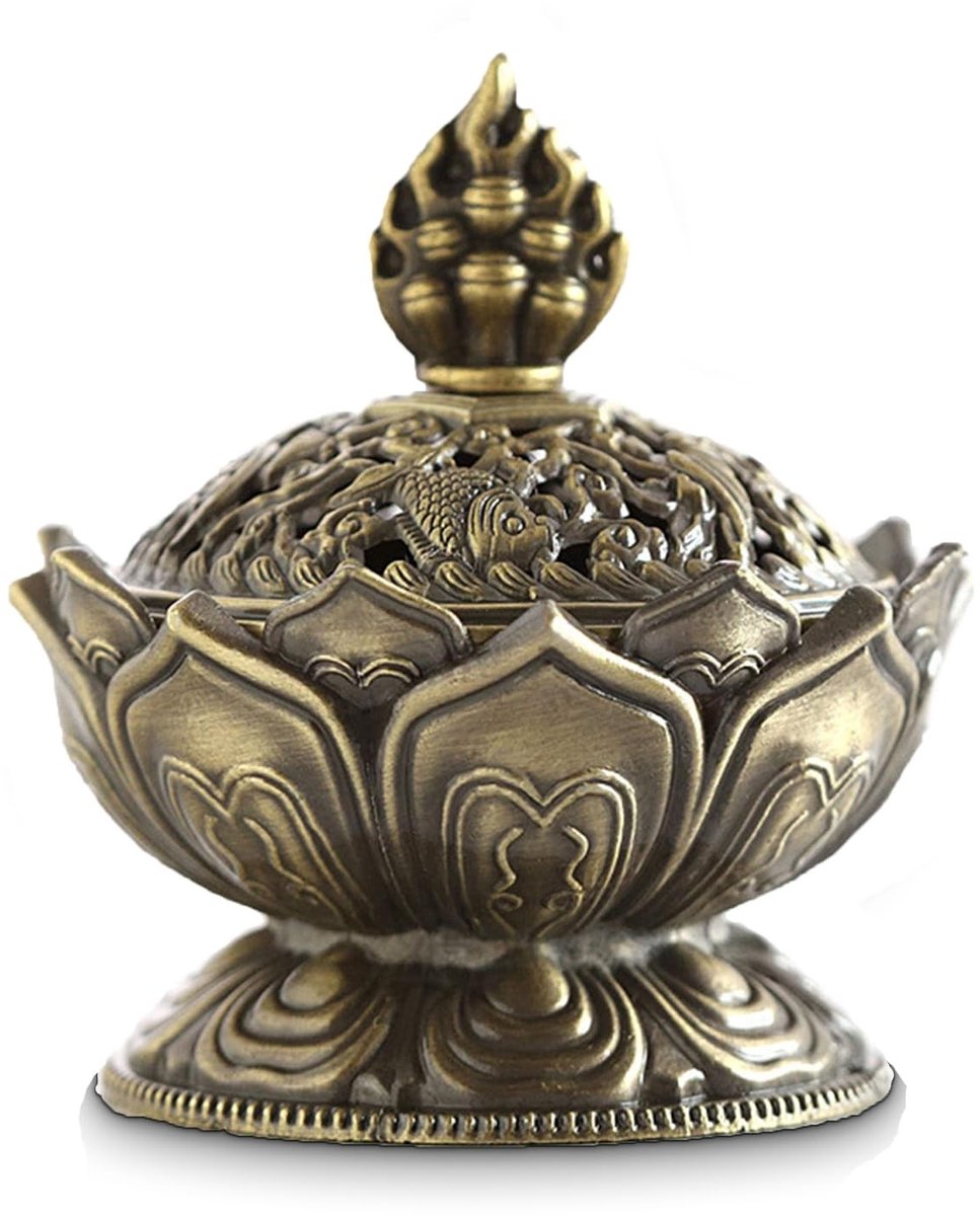 Solidchoice - Mini Wierookbrander van Porselein met Lotus Design, Brons