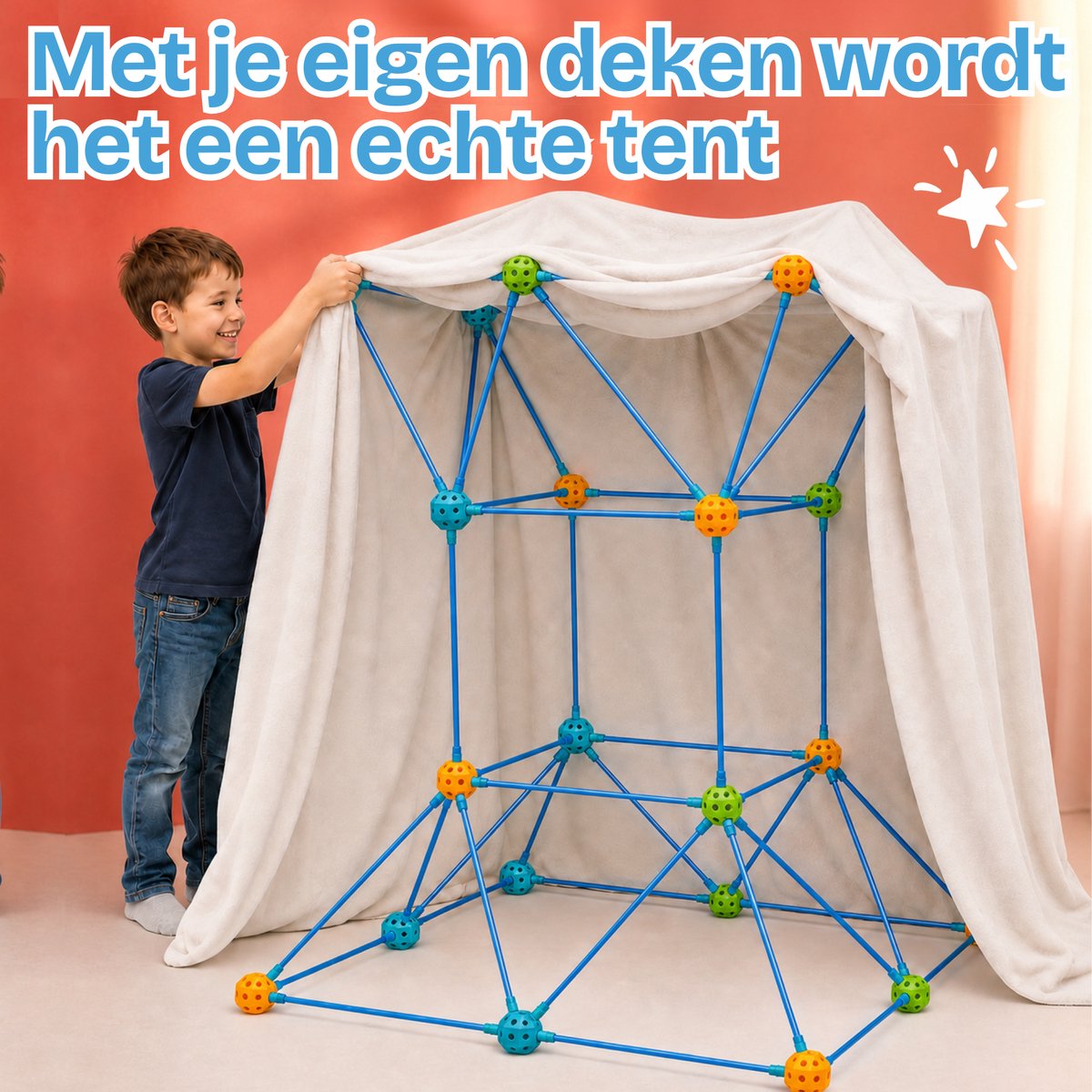 TinyPlay Fort Bouwpakket XXL 336 Onderdelen - Speelgoed 4 Jaar 5 Jaar - Kinderspeelgoed - Sensorisch Speelgoed - Bouwset Jongens Meisjes - Hut Bouwen - Speeltent -Megafort - Montessori Educatief Speelgoed - Incl. Opbergtas — afbeelding 2