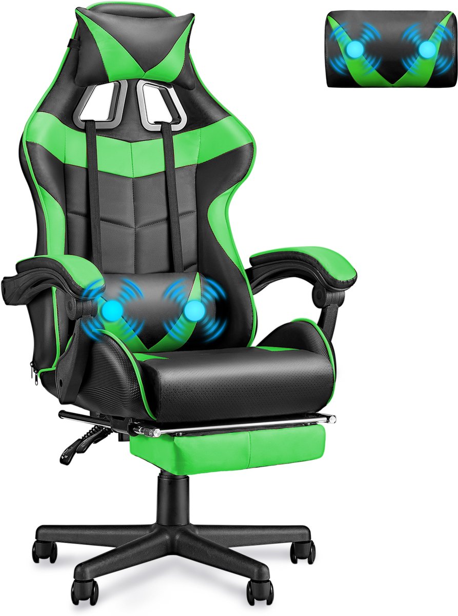 Arvioo-Gamestoel-Massage Voetsteun-Verstelbaar-Groen