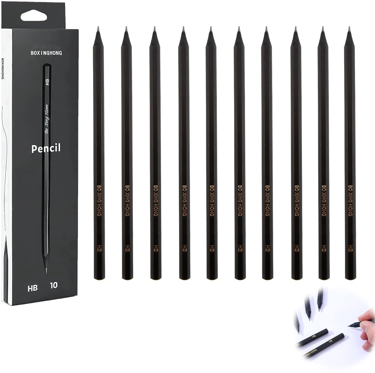 Solidchoice - Set van 10 Zwarte HB Potloden zonder Gum