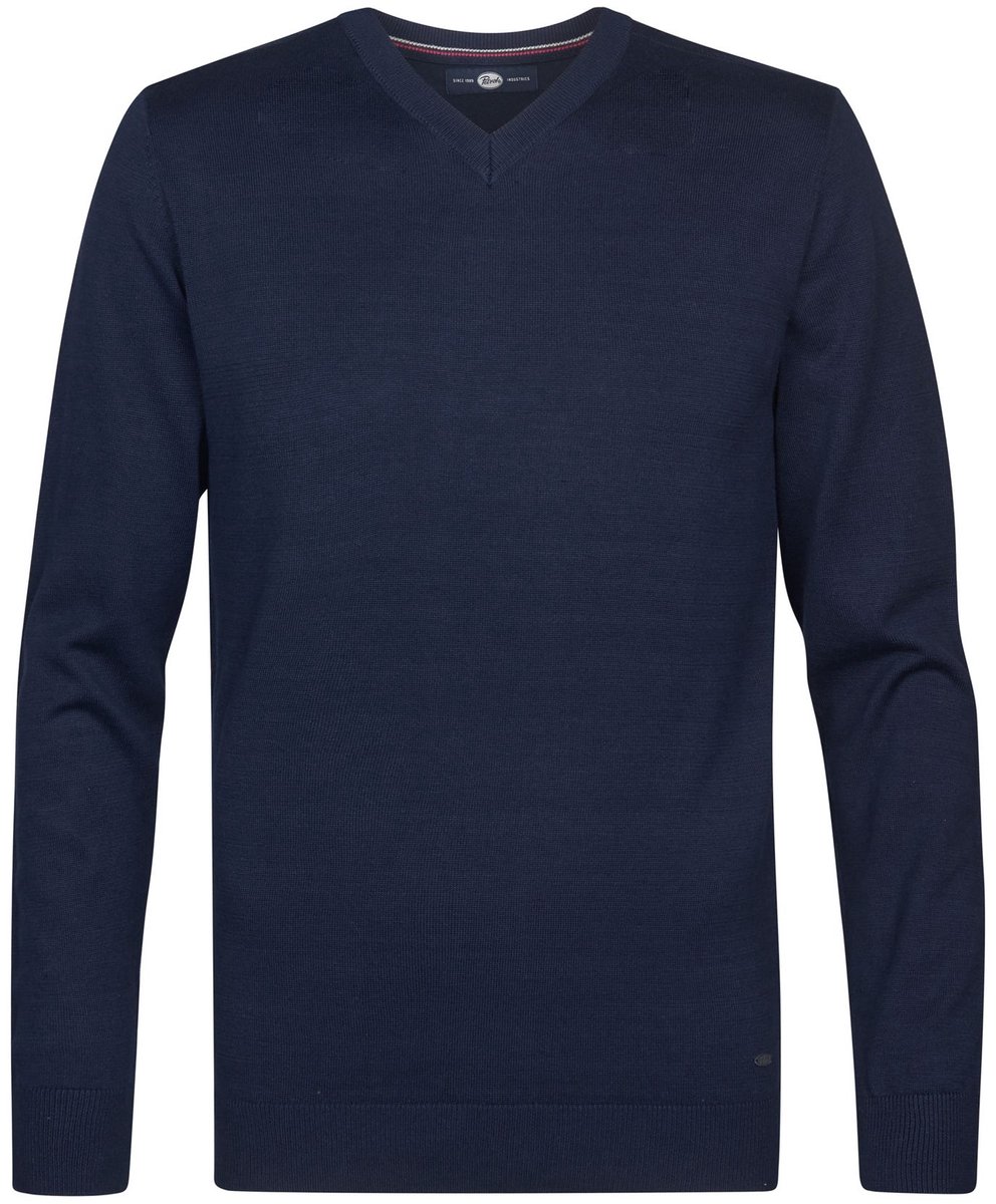 Petrol Industries - Heren Fijngebreide V-hals Trui Whitefish - Blauw - Maat L