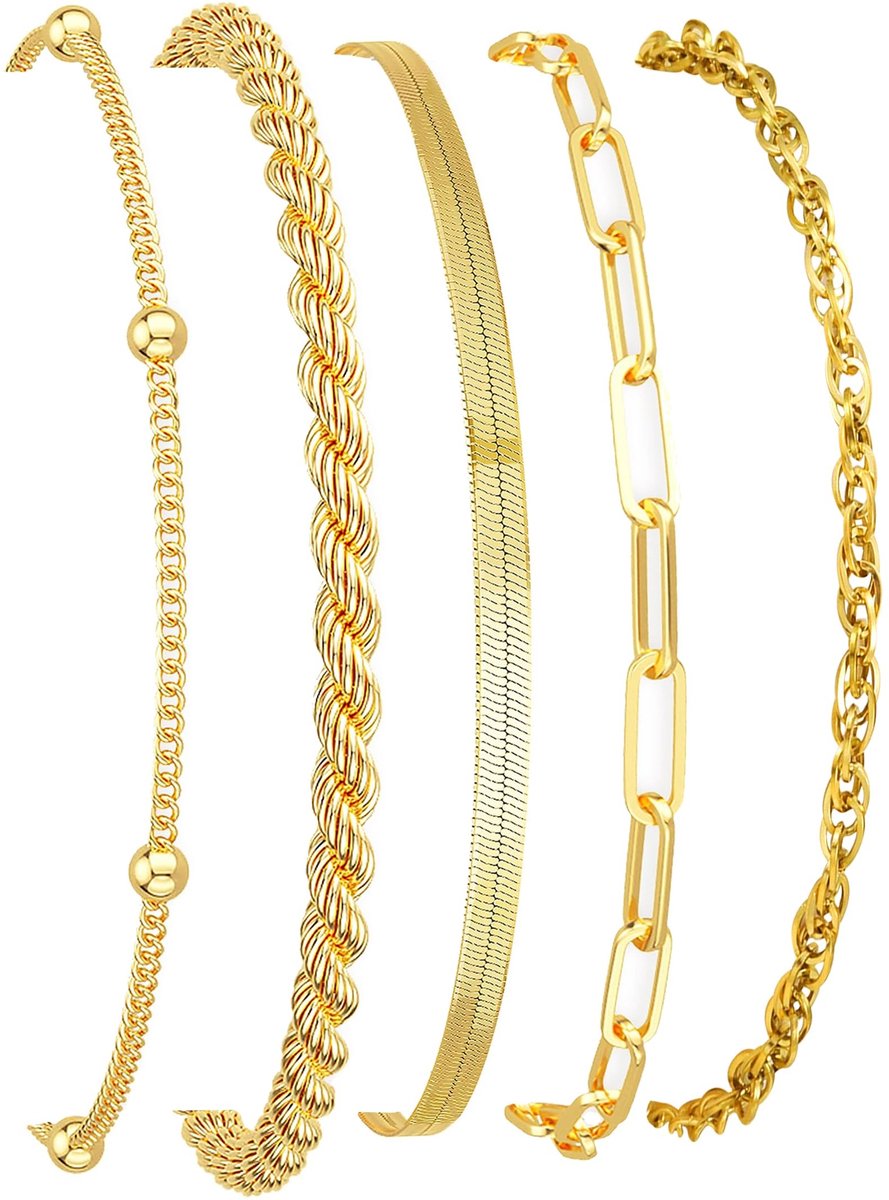 Solidchoice - Set van 5-6 Stapelbare Armbanden voor Dames - Roestvrij Staal, Verstelbaar