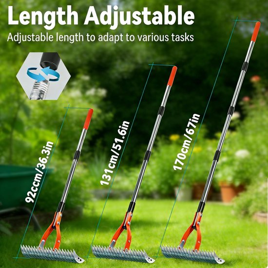 Solidchoice - Gazonrieten Hark 170 cm - Heavy Duty 21 Roestvrijstalen Verticuteermachine van Solidchoice — afbeelding 3