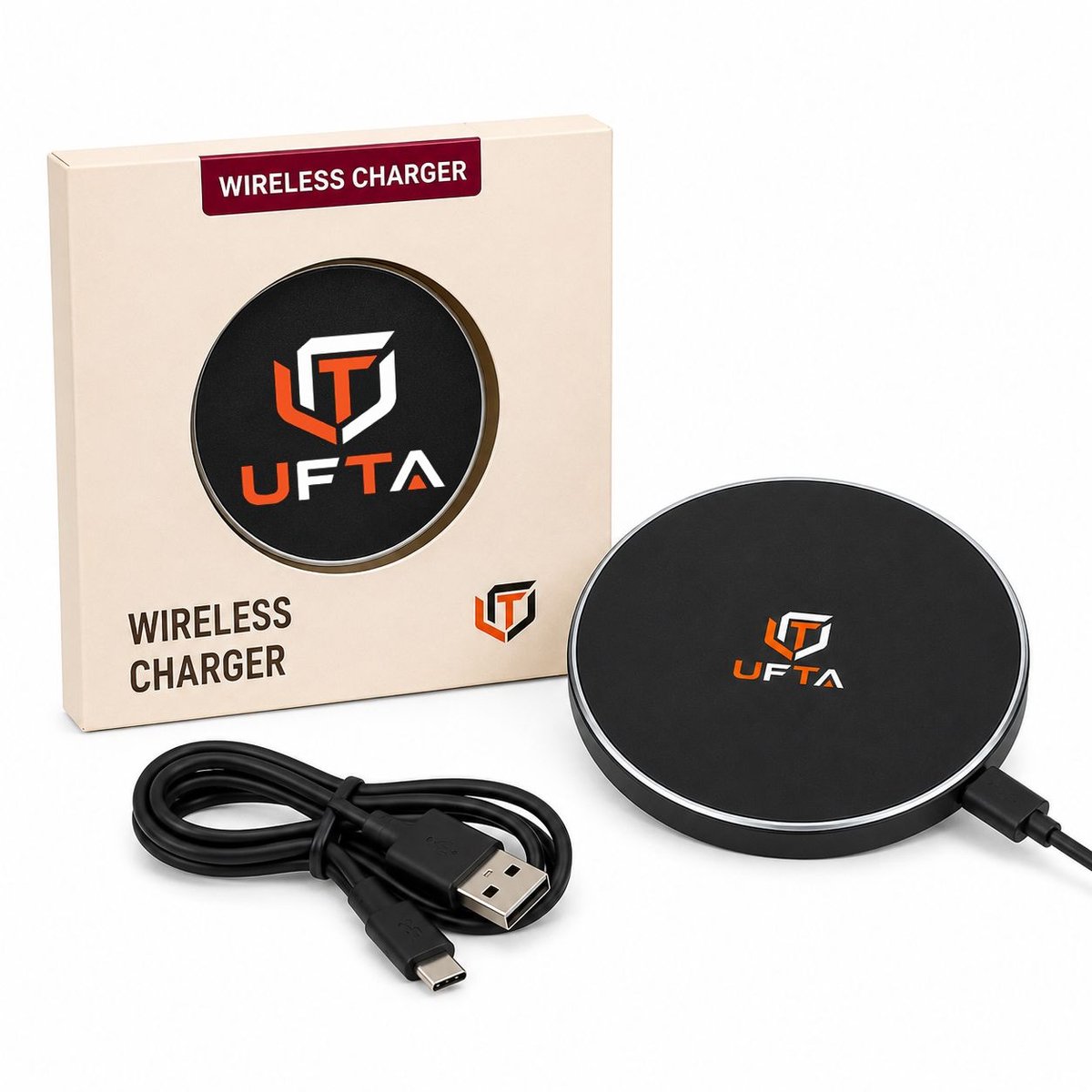 UFTA Draadloze Oplader 15W - Inclusief Kabel - Wireless Charger - Geschikt voor alle Draadloos Oplaadbare Smartphones - Zwart